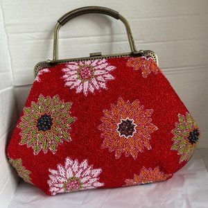 Gorgeous Red Floral Beaded Purse Christmas/Valentine's Day Handbag